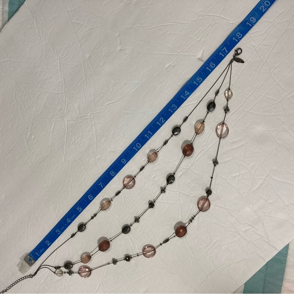 Three Strand Antique Black Chain and Amber Stone Necklace - Picture 6 of 7